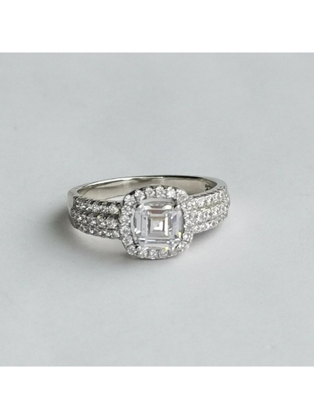 Sterling Silver Emerald cut CZ Ring with Halo size 9